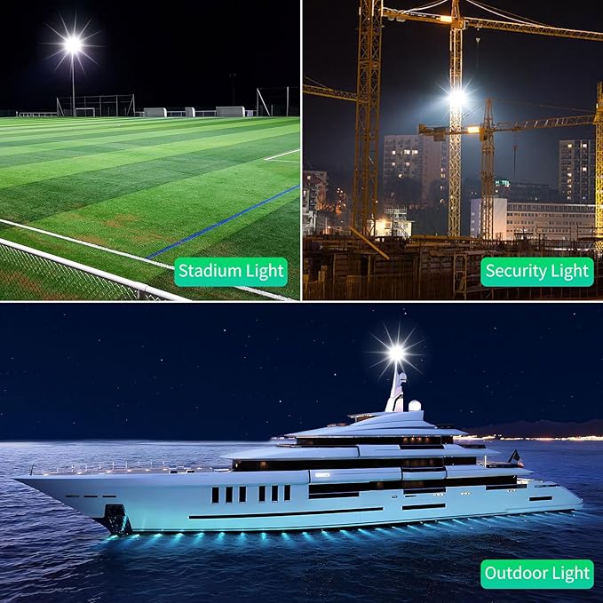 500W LED Flood Light Outdoor with Plug+10ft Cable, 60000LM Ultra Brighter 5000K Exterior Security Light, IP66 Waterproof Commercial Lighting for Sports Fields Counts Arena Stadium(2 Pack) ISUERFY-BornforGlowParty