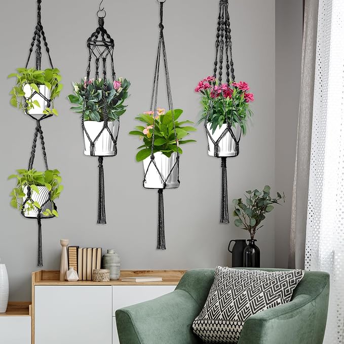 Hoteam 12 Pcs Macrame Plant Hangers Macrame Hanging Planters for Indoor Plants Handmade Boho Hanging Baskets Flower Pots Holder for Outdoor Home Wall Decor Hoteam