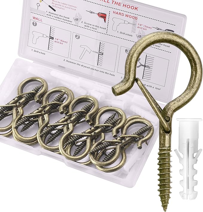 PlusRoc 20Pack Ceiling Hooks for Hanging Plants Outdoor String Lights Heavy Duty, 2.2 Inch Eye Hook Screw in Cup Hooks Q-Hanger for Patio Lights, Wall Wood Fence Deck Mount(Bronze) PlusRoc