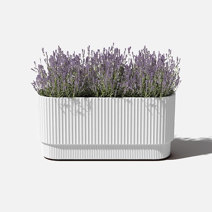 Veradek Demi Series Long Planter for Porch, Patio, Backyard | Durable Plastic-Concrete Material | Modern Décor for Shrubs, Flowers VeradekOutdoor