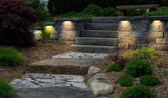 GKOLED 6.8 Inch LED Low Voltage Outdoor Hardscape Light, Light Module Replaceable, Retaining Paver Wall Step Lighting, 2700K 1.5W, IP65 for Wet Location, Die-cast Aluminum Housing (Pack of 2) GKOLED