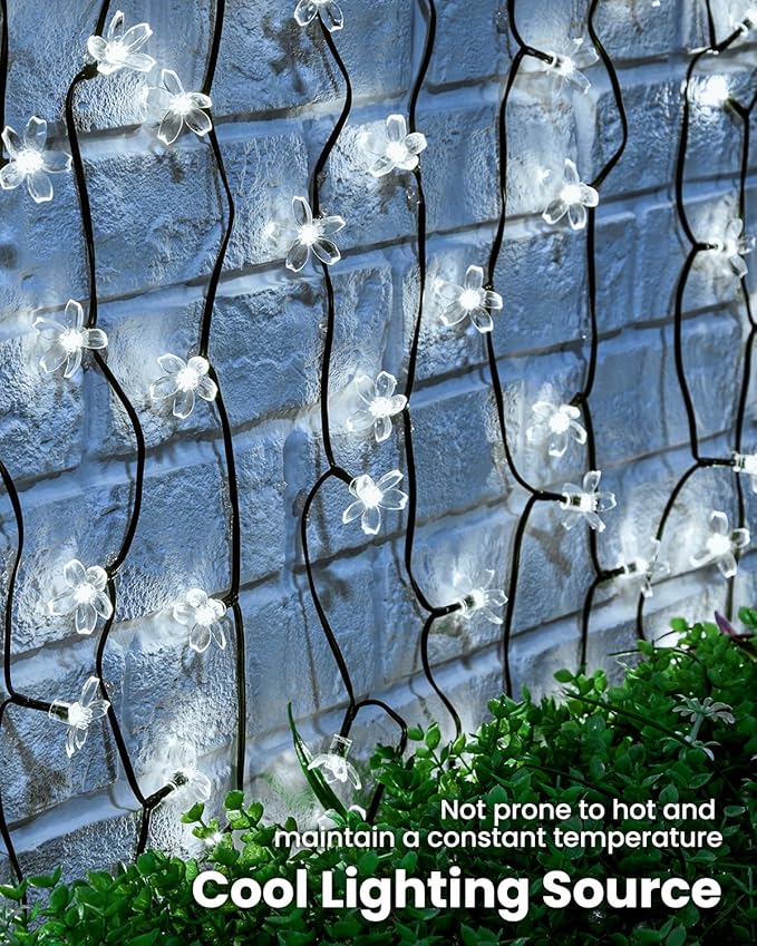 Brightown 60 LED Solar Flower String Lights Outdoor Waterproof Fairy Lights for Garden Yard Fence Patio Christmas Tree Wedding Party Decor, Pure White Brightown
