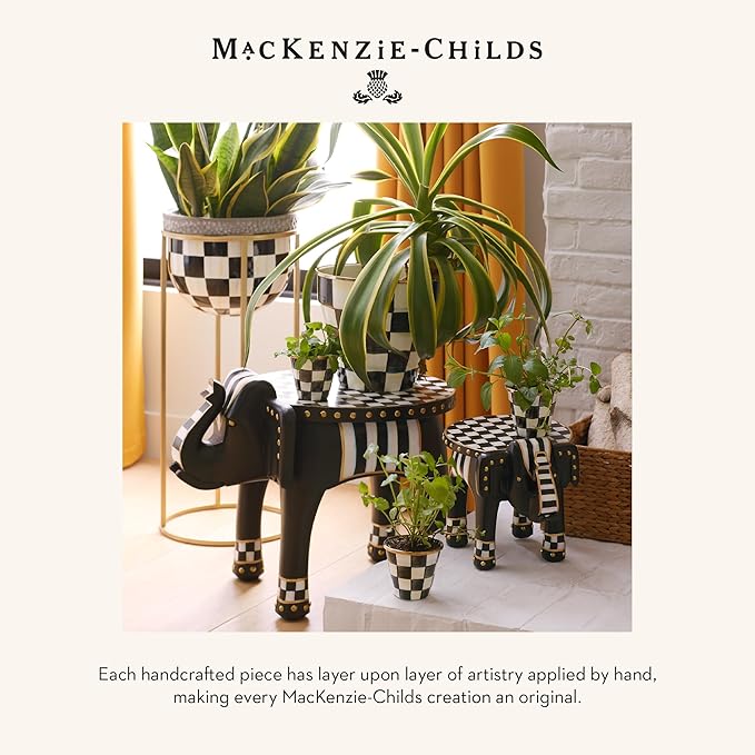 MACKENZIE-CHILDS Flowerpot, Decorative Garden Pot for Growing Plants, Black-and-White Courtly Check MacKenzie-Childs