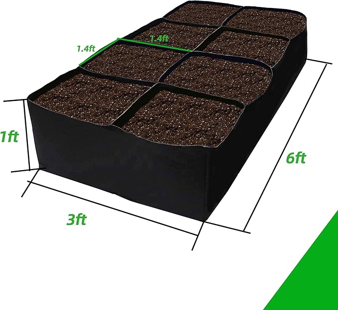 CJGQ Fabric Raised Garden Bed, 128 Gallon 8 Grids Plant Grow Bags, 3x6FT Planter Raised Beds for Growing Vegetables Potatoes Flowers, Rectangle Planting Container for Outdoor Gardening CJGQ
