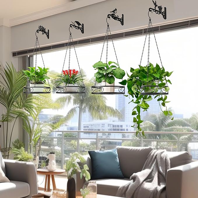 2-Pack Aesthetic Wall Plant Hanger Indoor and Outdoor – 10 Inch Metal Hanging Plant Bracket with Beautiful Bird Pattern – Anti Rust Plant Hooks for Hanging Plants, Bird Feeder, Wind Chime, Lantern Qiaomeiysp