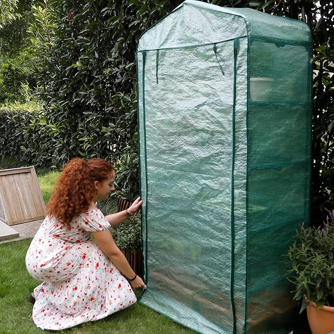 Worth Garden 50% Extra Wide Mini Greenhouse 4 Tier Portable Plant Green House 40in Wide -Sturdy Gardening Shelves with PE Cover & Roll-Up Zipper Door - Indoor & Outdoor Use - 19″W. x 40″L. x63″H. WORTH