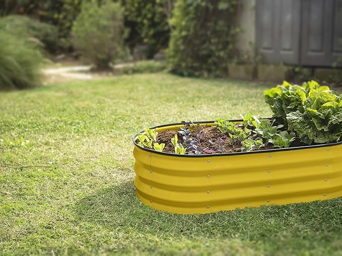 Plant & Plot Galvanized Raised Garden Beds Outdoor // 4×2×1 ft (2-Pack) Planter Raised Beds for Gardening, Vegetables, Flowers (Yellow) // Large Metal Garden Box PlantPlot