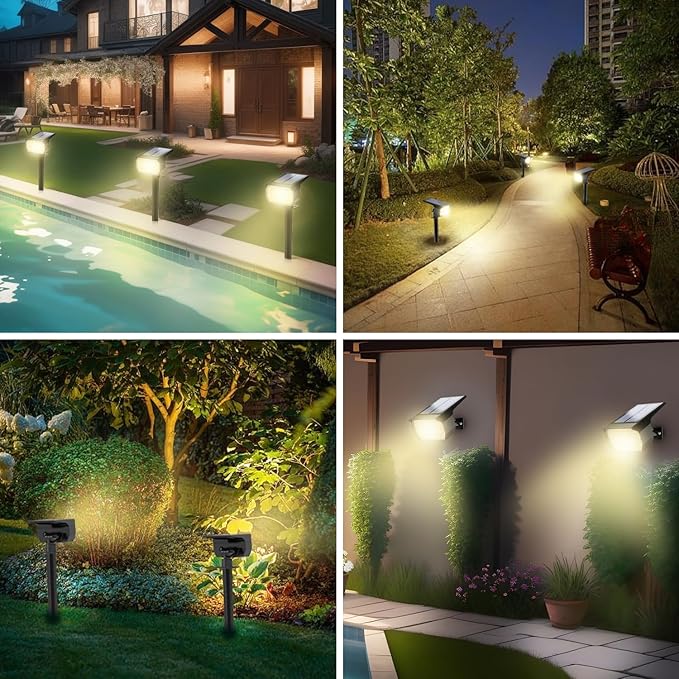 Solar Spot Lights Outdoor Waterproof IP65, 2 Pack Landscape Spotlights with 46 LEDs, 3 Modes Auto On/Off Solar Powered Flood Lights for Outside Pathway, Yard, Garden, Walkway (Warm White) WENATY
