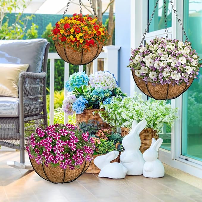 ZeeDix 3 Pack 10 Inch Metal Round Hanging Planter Basket with Coconut Liners Replacement, Hanging planters Baskets with Natural Coco Liner for Outdoor Indoor Planters Flowers Vegetables ZeeDix