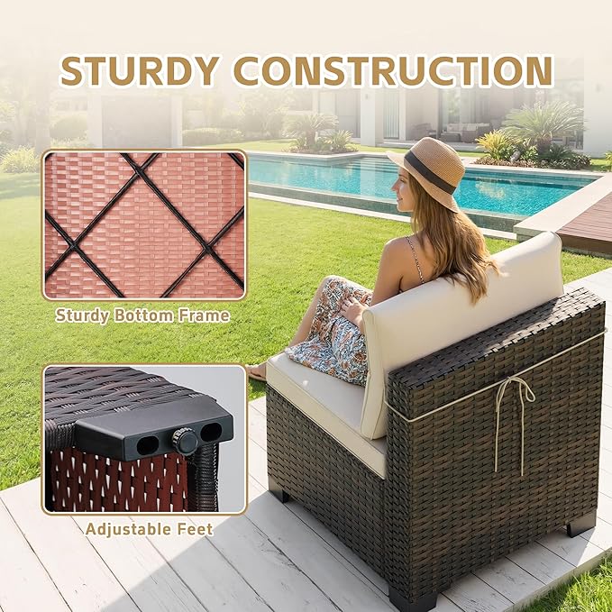 LEVELEVE 7 Pieces Outdoor Patio Furniture Sets,Rattan Conversation Sectional Set,Manual Weaving Wicker Patio Sofa with Tea Table Enjoyyourlife