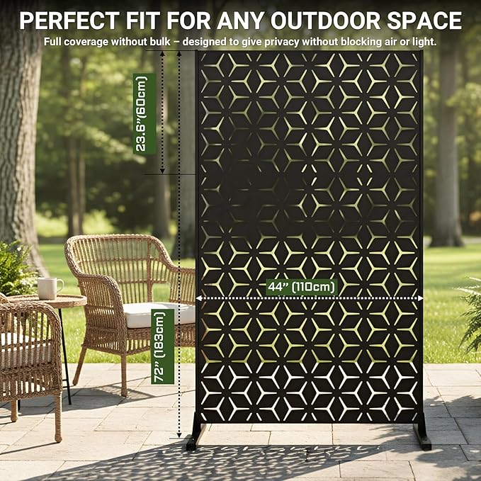6FT Metal Privacy Screen Outdoor β Decorative Laser Cut Privacy Fence Panel for Patio, Deck & Garden, Rustproof Steel Privacy Divider, Modern Geometric Design, Freestanding Outdoor Privacy Screen TALLYVERUS
