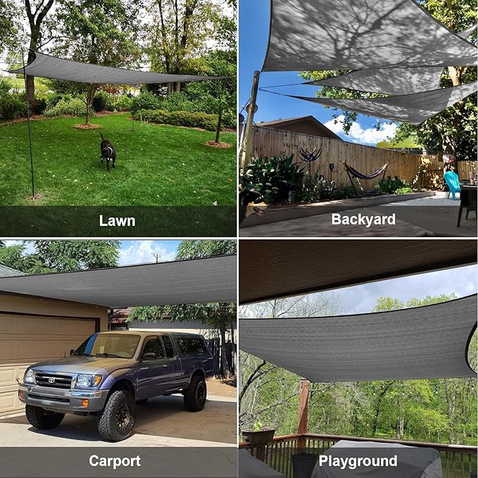 SUNLAX Sun Shade Sail 10' x 13' Dark Grey Rectangle Canopy Sail Shade Cover UV Block Permeable Sunshade Outdoor for Patio Backyard (We Make Custom Size) SUNLAX