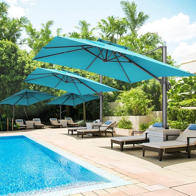 HOTEEL10x10ft Patio Umbrella Cantilever Umbrellas - Upgrade and Intensify - 360 Rotation and 5 Angles Adjustment - Aluminum Offset Pool Umbrella Outdoor Umbrellas for Patio Garden Pool HOTEEL