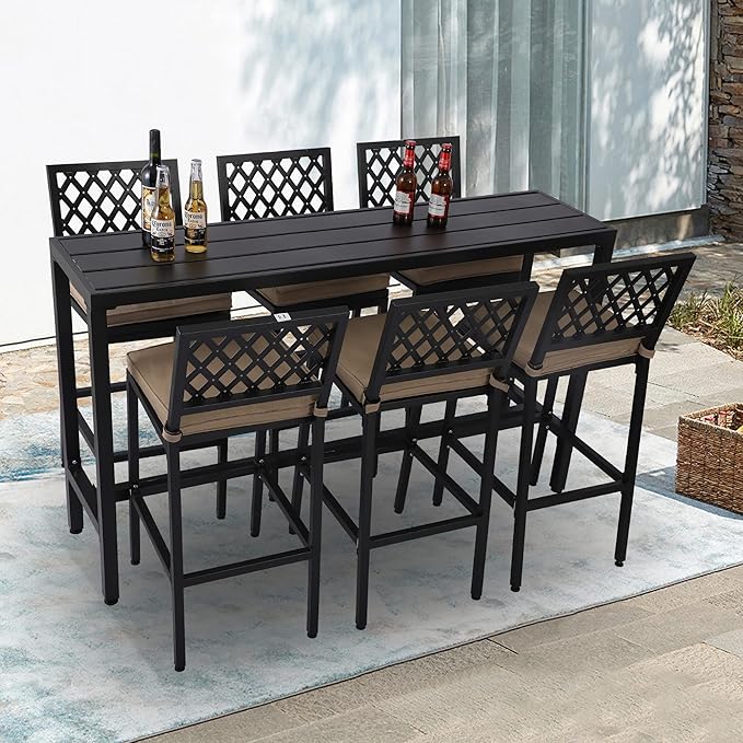 Outdoor Bar Table, Patio Console Pub Height Table with Powder Coated Steel Frame, Weather Resistant Waterproof Top for Hot Tub, Balcony, Garden, Yard, Poolside Sumshadow