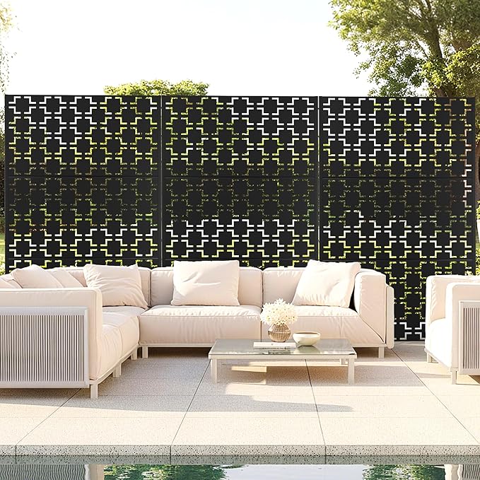 Outdoor Privacy Screen,72" H×47" W Metal Privacy Screen, Freestanding Privacy Fence Panels for Patio FENCY