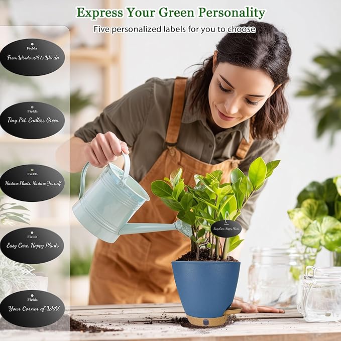 Self Watering Pots for Inoor Ourdoor Plants 8/7/6.5/6/5 Inch Plastic Planters with Drainage Holes & Water Level Indicator, Decorative House Flower Nursery Planting Pots with Saucers (Navy Blue) Fielda