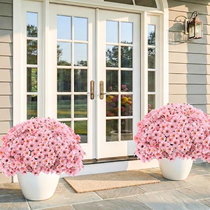 22 Pack Artificial Flowers Outdoor Fake Plants, Faux Flowers UV Resistant with Plastic Plants, Faux Silk Flowers for Outdoors Outside Front Porch Hanging Planter Window Box Garden Decoration(Pink) Powbrace