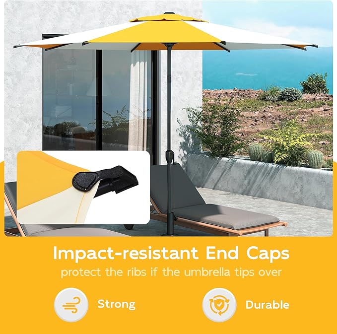 Abba Patio 9FT Lyon Outdoor Patio Umbrella Outdoor Table Umbrella with Crank Market Umbrella 8 Sturdy Ribs UV Protection Waterproof and Push Button Tilt for Garden Deck Backyard Pool,Yellow & Cream AbbaPatio