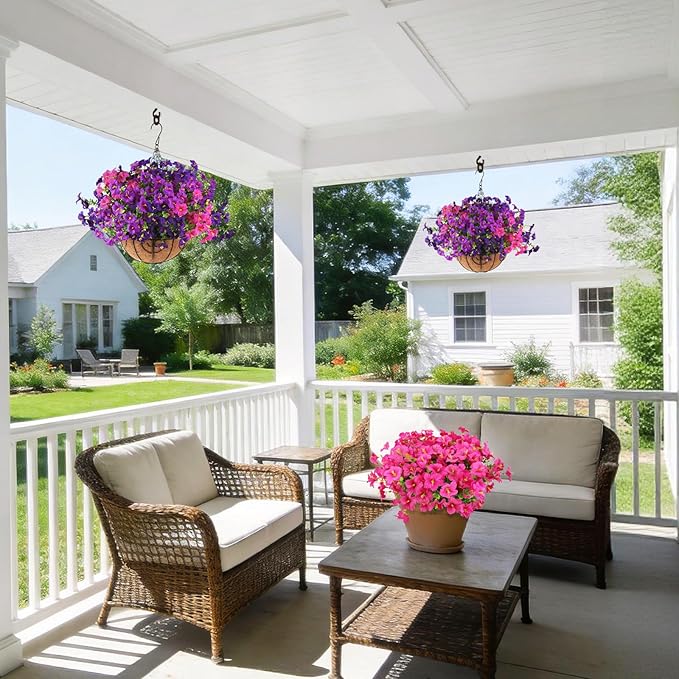 INQCMY Artificial Flowers for Outdoors Fake Plants Spring Decoration, 12 Bundles Faux Petunias UV Resistant No Fade Realistic Silk Flower for Outside Planters Patio Porch Yard Window Box INQCMYPlantRack