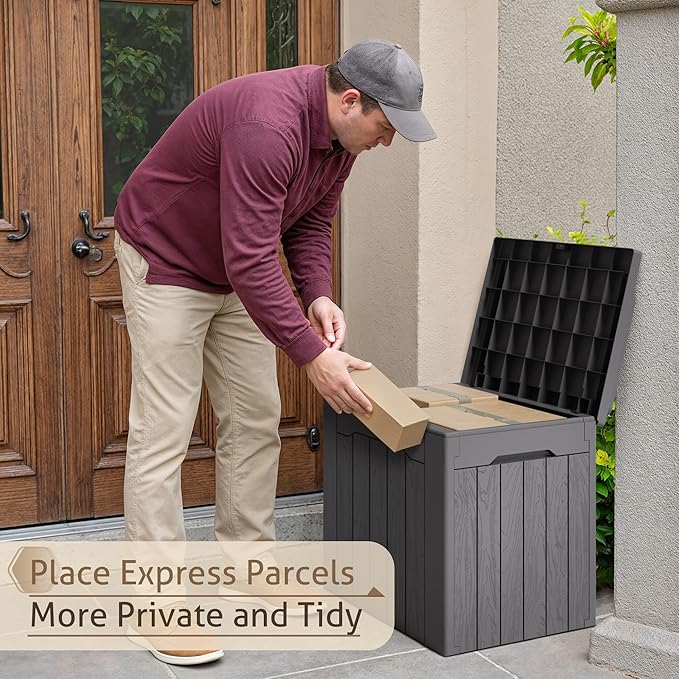 Flamaker 2 Pack Deck Box 31 Gallon Waterproof Resin Storage Box with Lid Indoor Outdoor Delivery Box Storage Bin for Patio Cushions (Grey) Flamaker