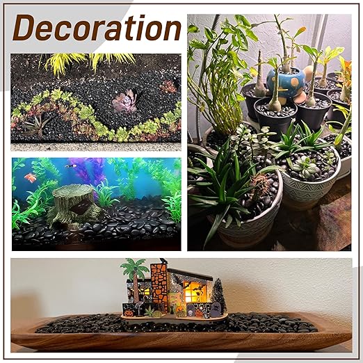 45LB Polished Black Pebbles,1/4" - 3/4" Small Black River Rocks for Landscaping, Natural Gravel Smooth Decorative Stones Dressing for Vases Planters Garden Outdoor Indoor Rootora