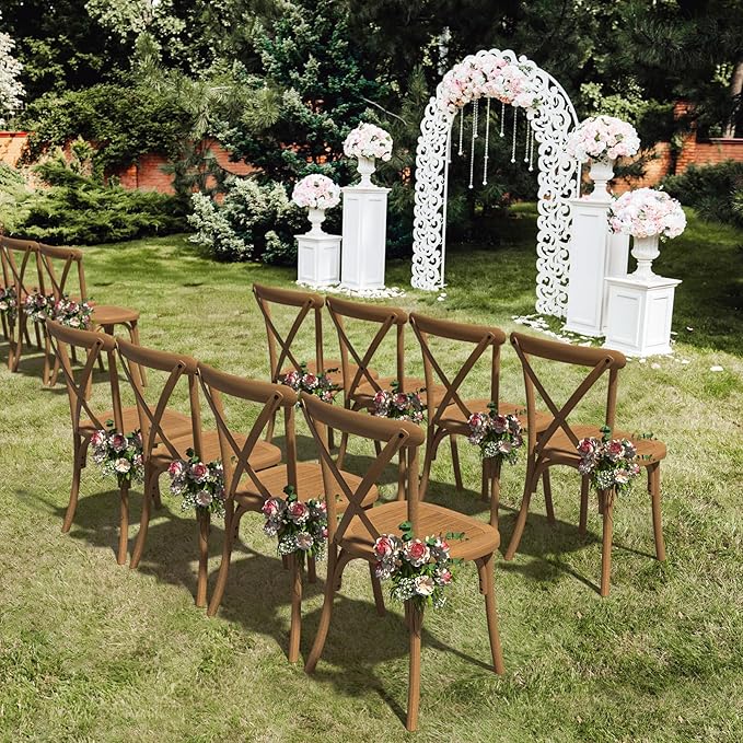VINGLI Plastic Outdoor Dining Chairs Set of 2, Stackable Patio Dining Chairs with X Back, Waterproof Kitchen & Dining Room Chairs for Indoor-Outdoor, Capacity 400 lbs, Farmhouse Brown VINGLI