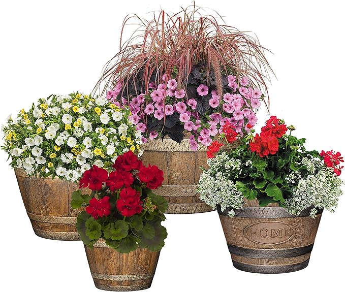 Classic Home and Garden S74CP5D-037R Whiskey Barrel Planter 5 Pack, 9", Kentucky Walnut ClassicHomeandGarden