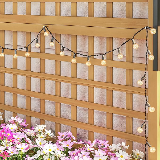 Outsunny Wood Planter with Trellis, Raised Garden Bed for Climbing Plants w/Drainage Holes and Roof, 35.5" x 17.75" x 72", Yellow Outsunny