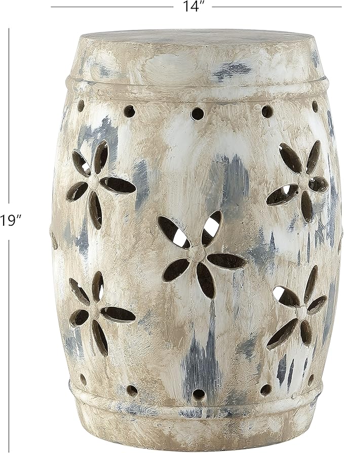 Safavieh Outdoor Collection Ilia Antiqued Cream Garden Stool SAFAVIEH