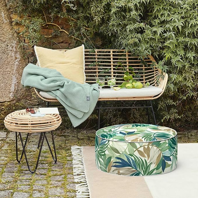 LVTXIII Inflatable Stool Ottoman Footrest with Handle, Decorative Fade-Resistant Foot Stool, Indoor or Outdoor Pouf for Home Garden and Camping Use, D21 x W 21 x H9, Lush Leaf Green LVTXIII
