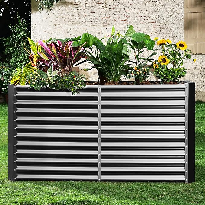 Land Guard 8x4x3ft Rectangular Galvanized Raised Garden Beds, Large-Capacity Metal Planter Box Outdoor, Durable Deep Raised Garden Bed 3ft Tall, Raised Beds for Gardening Vegetables, Modern Gray LandGuard