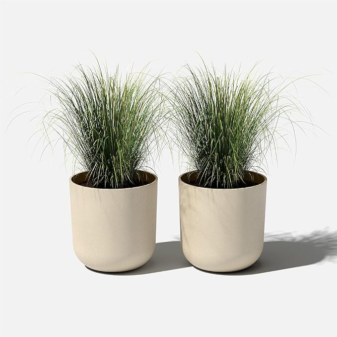 Veradek Round Lima Plastic Planter Pots for Indoor/Outdoor Garden Use, Sand Color, 5 Year Warranty VeradekOutdoor