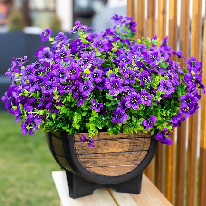 Artificial Flowers for Outdoors Fake Plants - 16 Bundles Fake Plants UV Resistant No Fade Faux Plastic Greenery Home Garden Porch Patio Decoration Office Indoor (Purple) AXYLEX