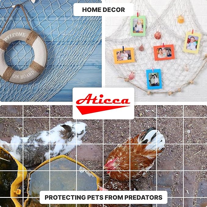 Trellis Netting 5 x 350 ft Heavy Duty Polyester Plant Support Netting White - 6 Inch Garden Rope Trellis on Roll - Mesh Twine for Growing Vine Climbing Plants, Flowers, Peas, and Tomatoes Aticca