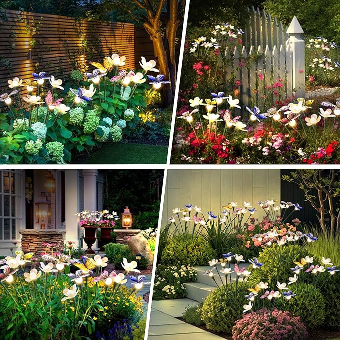 Solar Garden Lights,2packs-16LED,Outdoor Solar Powered Decor for Yard, Patio, Pathway, IP65 Waterproof Butterfly Lights Rootora