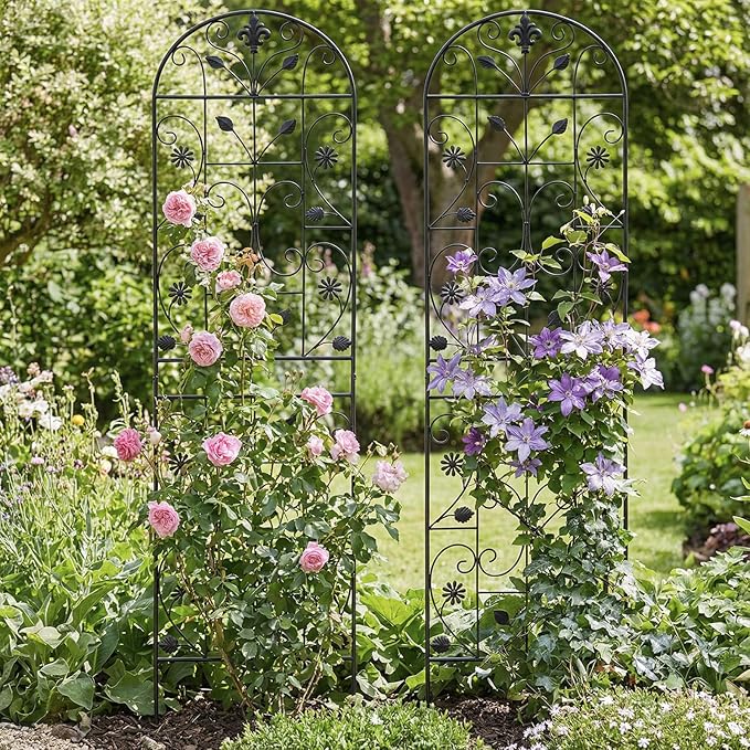 Trellis for Climbing Plants Outdoor, (2 Pack 70.8x19.6-inch), Generic Metal Garden Trellis, Rustproof, Easy Assembly,(Black) Rootora