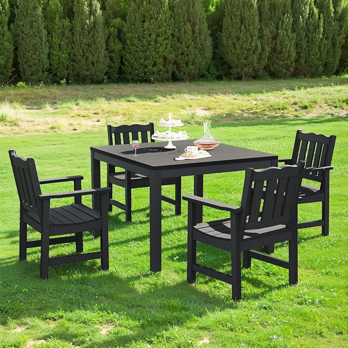 Stoog All-Weather Patio Dining Table for 4, Outdoor HIPS Dining Table with Aluminum Frame, Waterproof Patio Table, Never Rot or Fade, Black Stoog