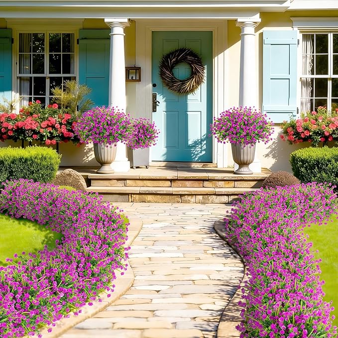 20 Bundles Artificial Flowers for Outdoors Fake Plastic Flowers UV Resistant Realistic Faux Plants Shrubs for Spring Summer Garden Porch Yard Patio Planter Window Box Home Decor, Fuchsia Besteek
