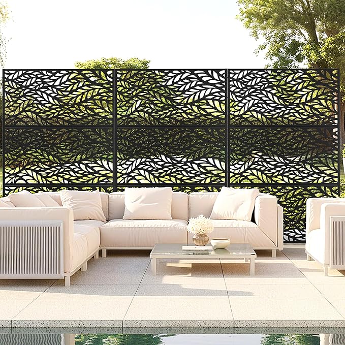 Outdoor Privacy Screen,72" H×47" W Metal Privacy Screen, Freestanding Privacy Fence Panels for Patio FENCY