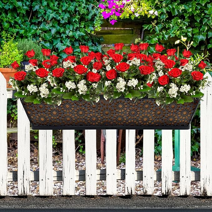 Halatool 4Pack 30 Inch Window Box with Coco Liner Sturdy Metal Railing Planter with Coconut Coir Basket Liners for Window Deck Fence Porch and Patio Outdoor Indoor Lawn HALATOOL