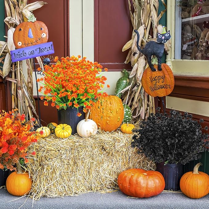 AGIRL 24 Bundles Artificial Fall Flowers Outdoor Indoor Decoration,Fake Plastic Flowers,Faux Mums Plant for Thanksgiving Fall Decor,for Hanging Outside Garden Front Door Porch Patio Window Box AGIRL