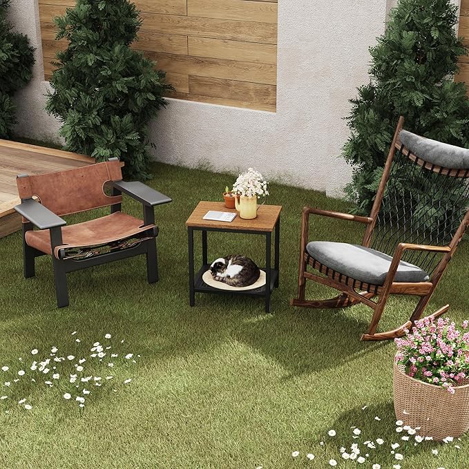 Outdoor Side Table with Storage, 2-Tier Patio End Tables Weather Resistant, Black Outdoor Accent Table,Small Side Table for Pool, Deck, Garden Wehaveahome