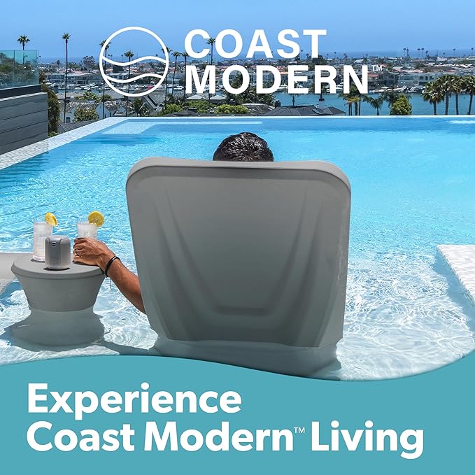 Coast Modern Outdoor Side Table - Lounger Table for Inside Pool or on Patio - All-Weather Furniture for Sun Shelf Up to 15" - Gray GoSports