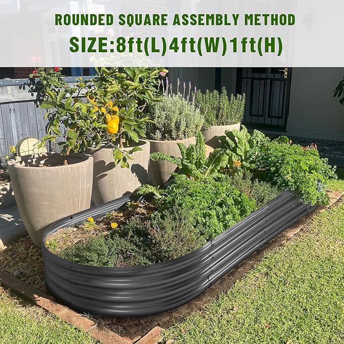 Land Guard 8×4×1 ft Galvanized Raised Garden Bed Kit,Raised Garden Boxes Outdoor, Oval Metal Raised Garden Beds for Vegetables(Grey)……… LandGuard