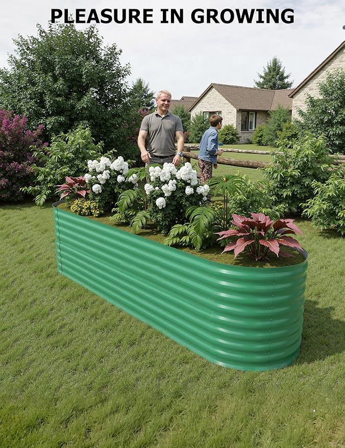 GarveeLife 8x2x2 ft Galvanized Raised Garden Bed - 24“ Tall Metal Planter Box for Vegetables, Flowers, Herbs, Rust-Resistant Outdoor Garden Box, Easy Assembly Raised Beds for Gardening, Green GarveeLife