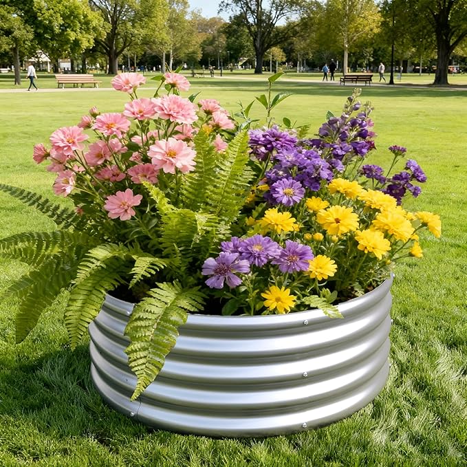 3x3x1ft(2 Pack) Galvanized Round Raised Garden Bed,Outdoor Planter Box Metal Patio Kit Planting Bed for Vegetables Flowers Herb,Silver Foxlang