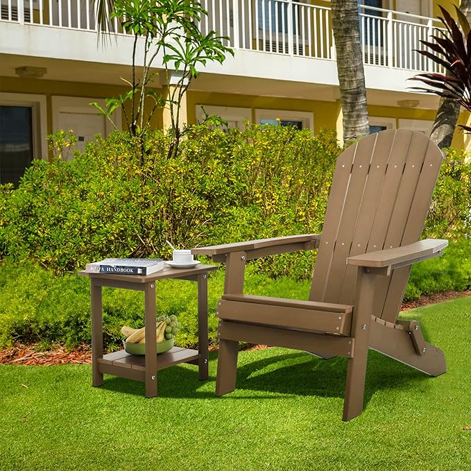 Double Adirondack Outdoor Side Table Weather Resistant, Outdoor Rectangular Patio End Table for Adirondack Chair, Teak Meluvici