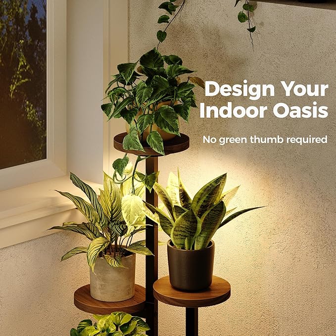 Bamworld Plant Stand with Grow Lights Indoor Plant Stand Tall Metal Wood Plant Shelf Outdoor Corner Plant Stands Indoor Plant Table Rack 5 Tier Tier Plant Stand Garden Accessories for Living Room Balcony Patio Bamworld
