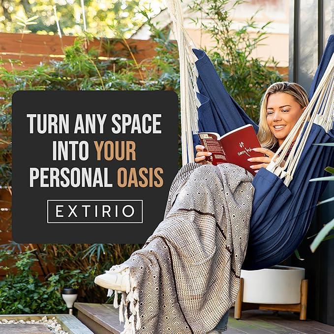 Hanging Hammock Chair Swing โ Hanging Chair Outdoor & Indoor - Hammock Swing Chair โ Quick & Easy Setup with Hardware Kit โ Durable & Spacious Full Body Support โ Holds 440 Lbs EXTIRIO