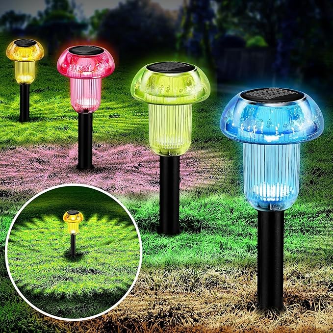 Easter Solar Pathway Lights Outdoor Decorative 4 Pack, 4 color LED Mushroom Solar Lights Outdoor Waterproof Solar Powered Decor for Yard Driveway Patio, Valentines Day Halloween Christmas Garden Decor COZYPAVILION